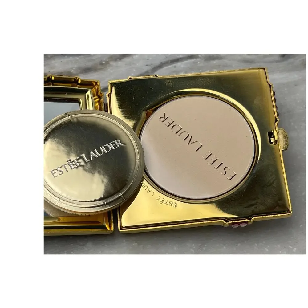 Estee Lauder Pink Ribbon Compact 2002 Powder Gold Crystal Vintage